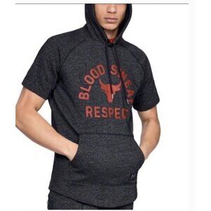 Under Armour Project Rock Short Sleeve Hoodie Mens Sz S Gray Blood Sweat Respect